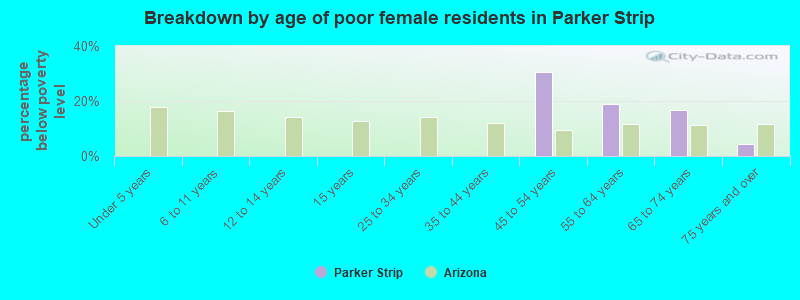 Breakdown by age of poor female residents in Parker Strip