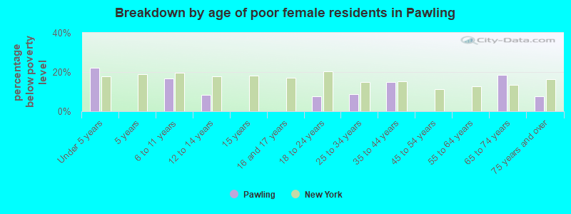 Breakdown by age of poor female residents in Pawling