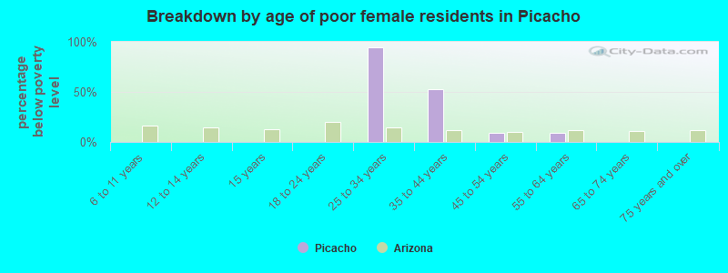 Breakdown by age of poor female residents in Picacho