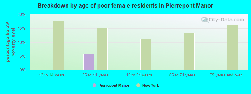 Breakdown by age of poor female residents in Pierrepont Manor