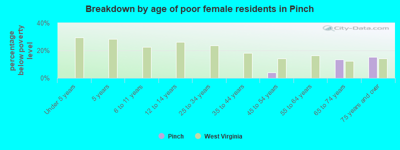 Breakdown by age of poor female residents in Pinch