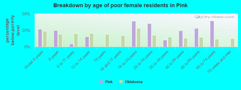 Breakdown by age of poor female residents in Pink
