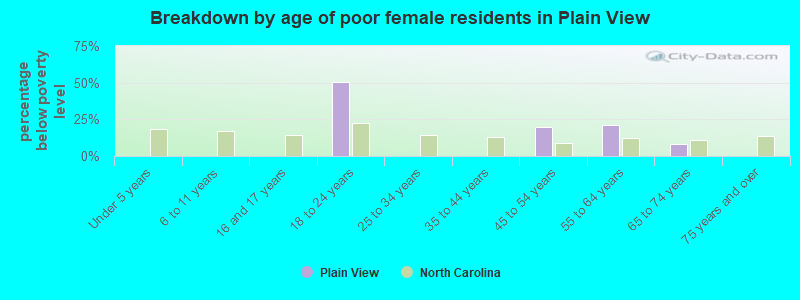 Breakdown by age of poor female residents in Plain View