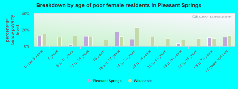 Breakdown by age of poor female residents in Pleasant Springs