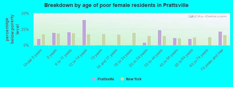 Breakdown by age of poor female residents in Prattsville