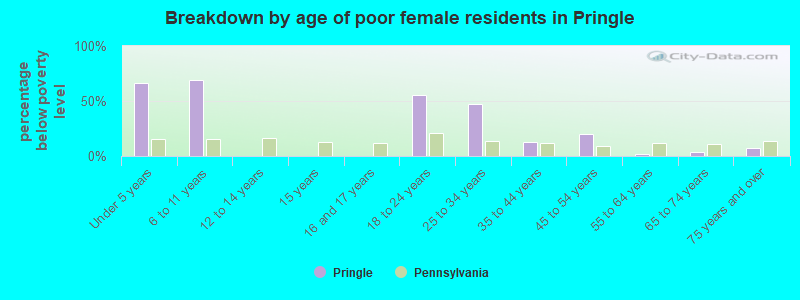 Breakdown by age of poor female residents in Pringle