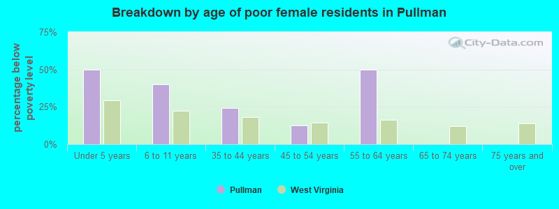 Breakdown by age of poor female residents in Pullman