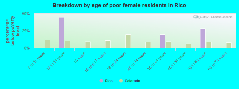 Breakdown by age of poor female residents in Rico
