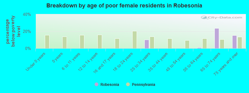 Breakdown by age of poor female residents in Robesonia