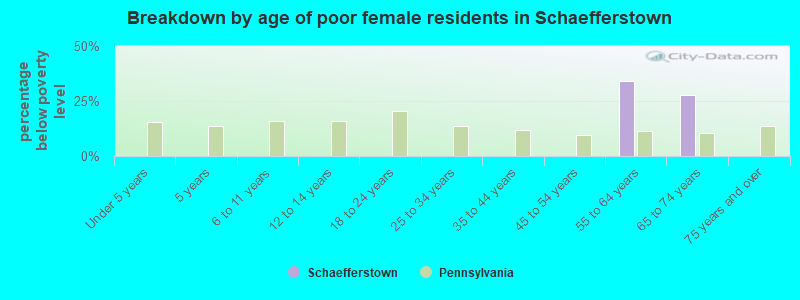 Breakdown by age of poor female residents in Schaefferstown
