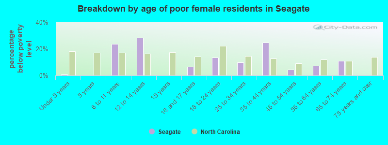 Breakdown by age of poor female residents in Seagate