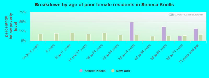 Breakdown by age of poor female residents in Seneca Knolls