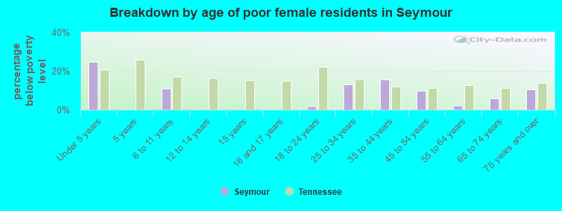 Breakdown by age of poor female residents in Seymour