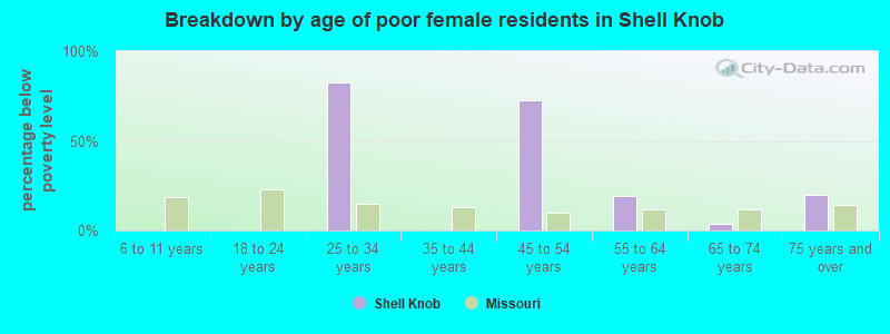 Breakdown by age of poor female residents in Shell Knob