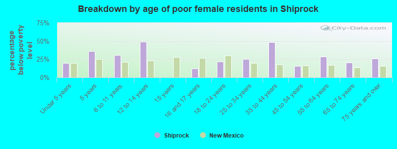 Breakdown by age of poor female residents in Shiprock