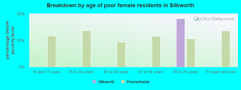 Breakdown by age of poor female residents in Silkworth