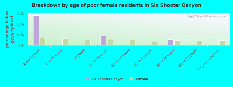 Breakdown by age of poor female residents in Six Shooter Canyon