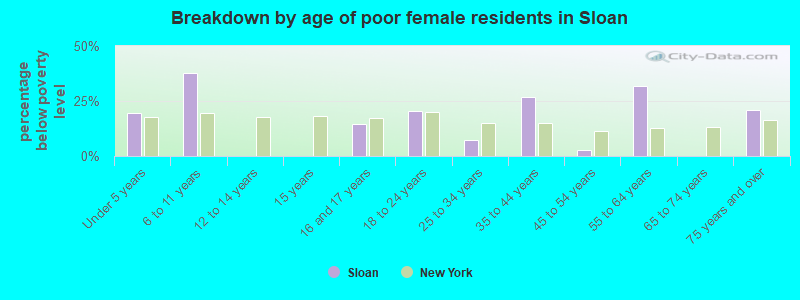 Breakdown by age of poor female residents in Sloan