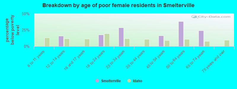 Breakdown by age of poor female residents in Smelterville