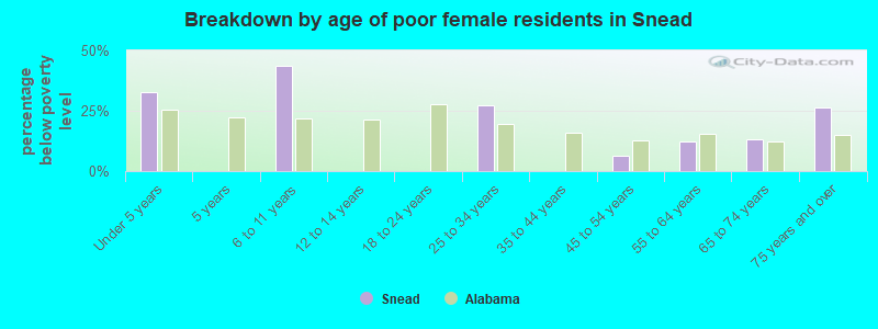 Breakdown by age of poor female residents in Snead