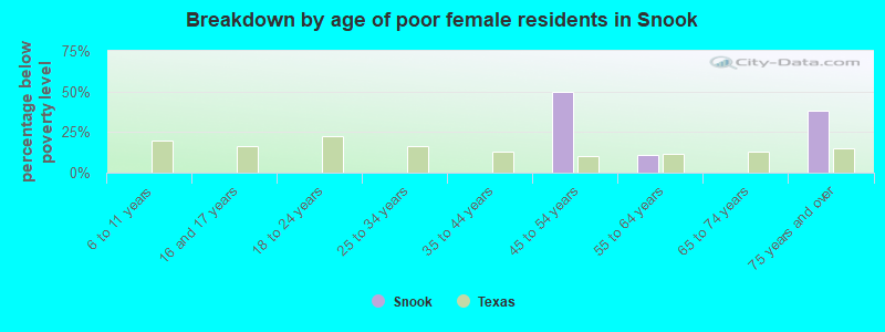 Breakdown by age of poor female residents in Snook