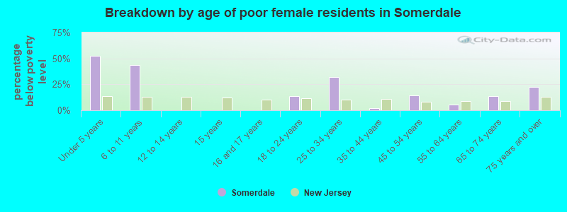 Breakdown by age of poor female residents in Somerdale