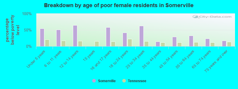 Breakdown by age of poor female residents in Somerville