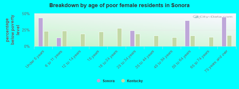 Breakdown by age of poor female residents in Sonora