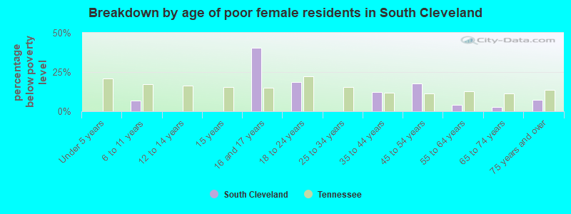 Breakdown by age of poor female residents in South Cleveland