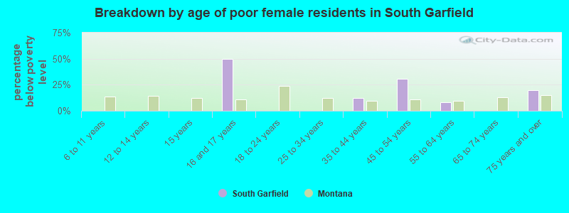 Breakdown by age of poor female residents in South Garfield