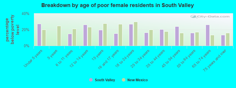 Breakdown by age of poor female residents in South Valley