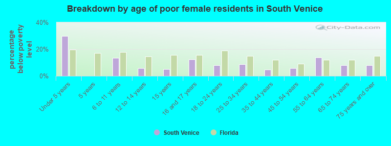 Breakdown by age of poor female residents in South Venice