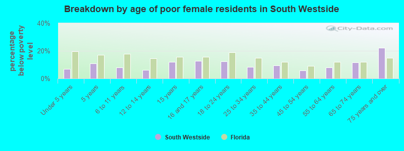 Breakdown by age of poor female residents in South Westside