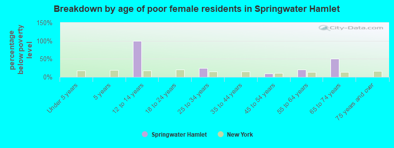 Breakdown by age of poor female residents in Springwater Hamlet