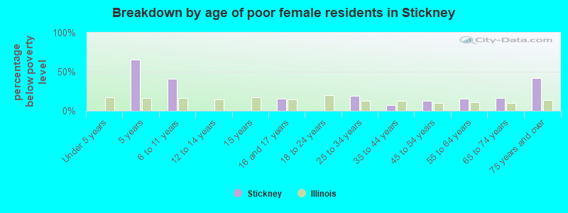 Breakdown by age of poor female residents in Stickney