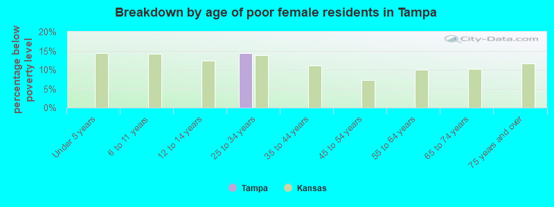 Breakdown by age of poor female residents in Tampa