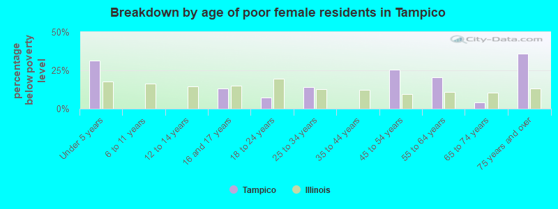 Breakdown by age of poor female residents in Tampico