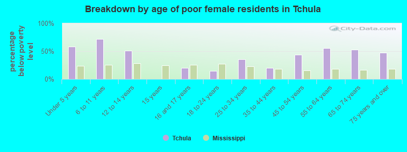 Breakdown by age of poor female residents in Tchula