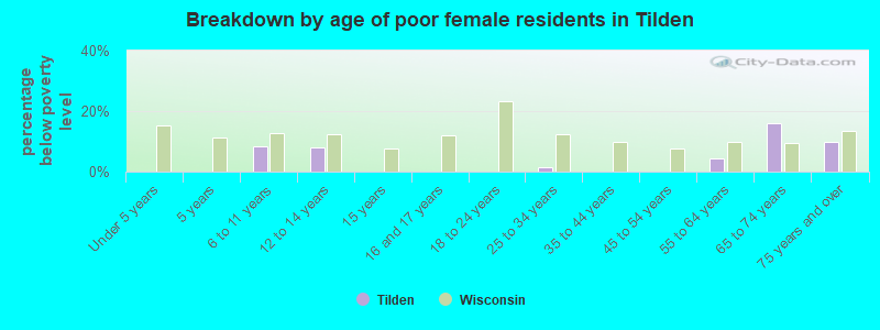 Breakdown by age of poor female residents in Tilden