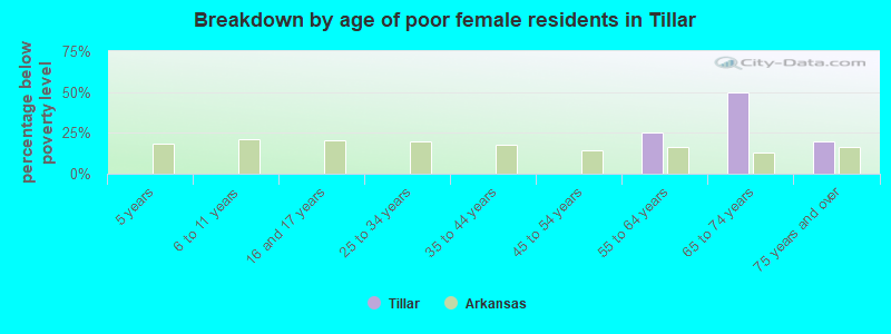 Breakdown by age of poor female residents in Tillar
