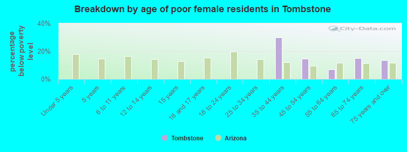 Breakdown by age of poor female residents in Tombstone