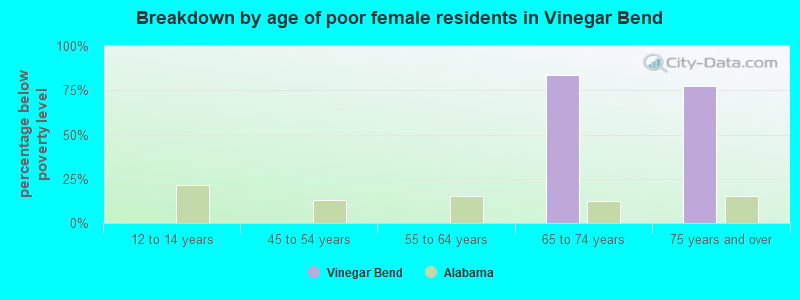 Breakdown by age of poor female residents in Vinegar Bend