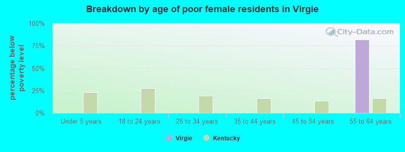 Breakdown by age of poor female residents in Virgie