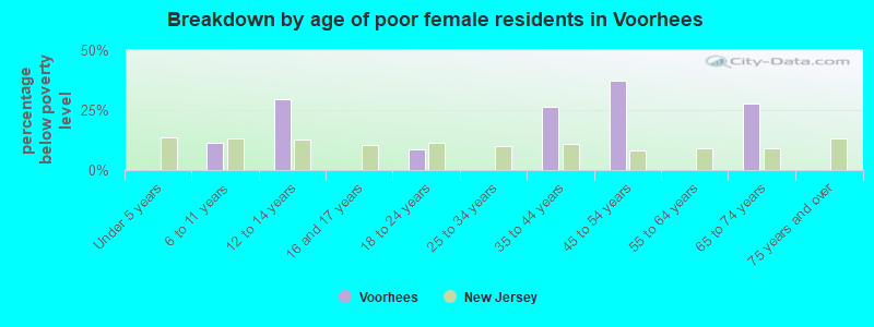 Breakdown by age of poor female residents in Voorhees