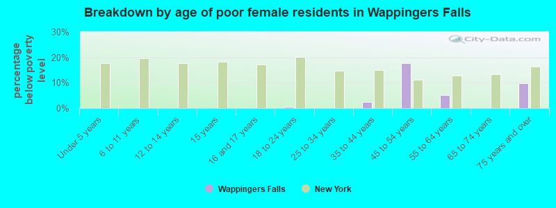Breakdown by age of poor female residents in Wappingers Falls
