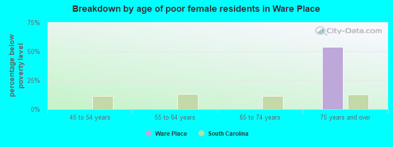 Breakdown by age of poor female residents in Ware Place
