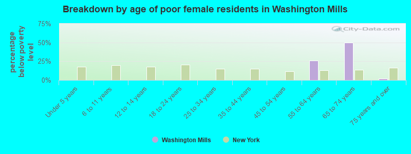 Breakdown by age of poor female residents in Washington Mills