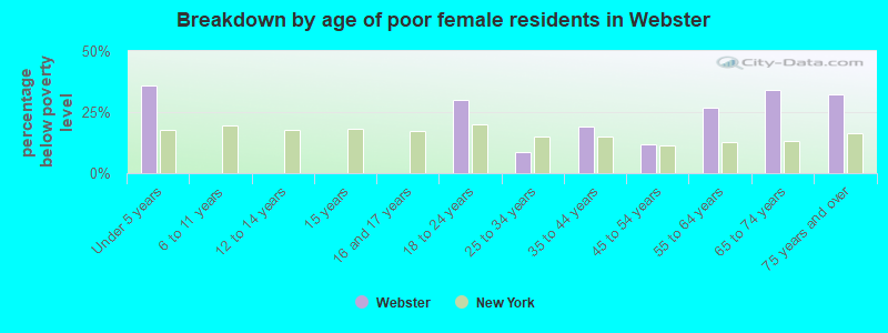 Breakdown by age of poor female residents in Webster