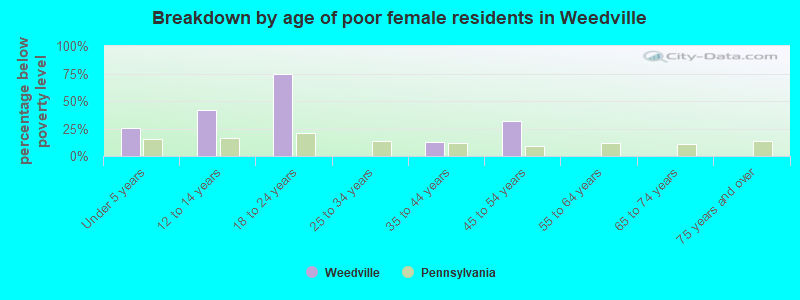 Breakdown by age of poor female residents in Weedville