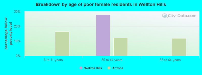 Breakdown by age of poor female residents in Wellton Hills